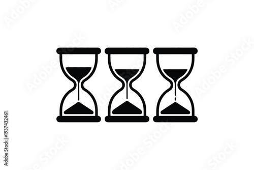 Three hourglasses symbolize the passage of time and the urgency of deadlines.