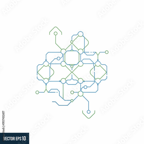 Complex Network Diagram with Interconnected Nodes.