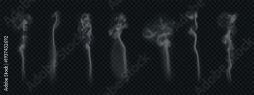 PNG smoke from hot coffee, tea, food. Realistic rising steam isolated on transparent backdrop