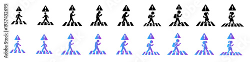Distracted Pedestrian Warning Icons Collection
