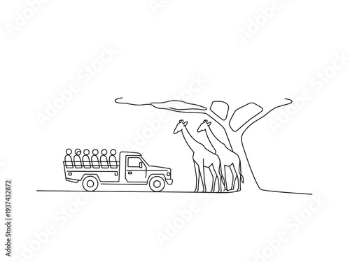 Giraffes and Tourists in Truck