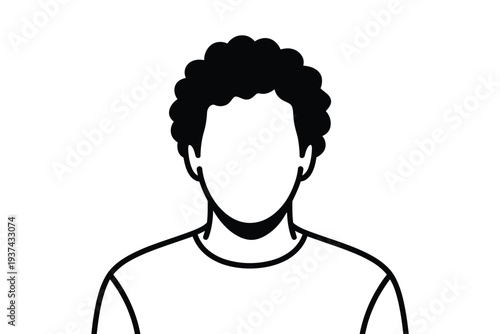 A stylized illustration shows the head and shoulders of a person with curly black hair and a plain t-shirt against a white background, representing a generic profile.