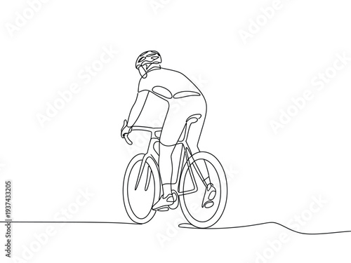 Continuous Line Drawing of Cyclist Riding Bike in Minimalist Style with Simple Background