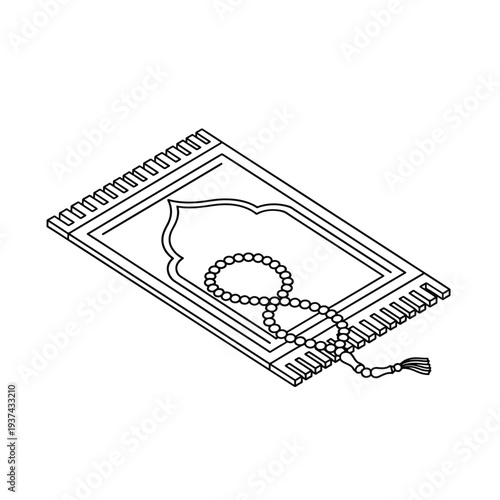 Islamic Prayer Mat with Rosary Beads.