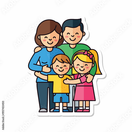 Happy Cartoon Family with Two Children.