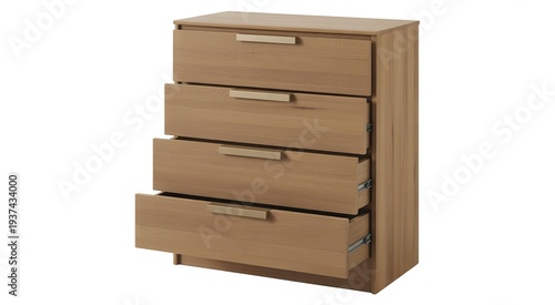 Light brown wooden chest of drawers with four drawers and brushed metal handles wooden furniture bedroom furniture