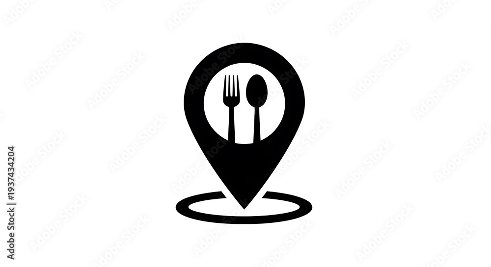 Fototapeta premium Location pin icon with a fork and spoon inside, symbolizing a restaurant or food establishment's position on a map