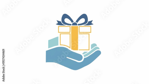 Hand Holding Gift Box with Ribbon.