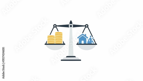 Balance Scale with Money and House.
