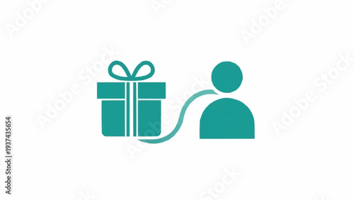 Gift Box Connected to Person Icon.