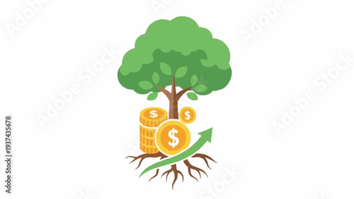 Tree with Coins Growing from Roots.
