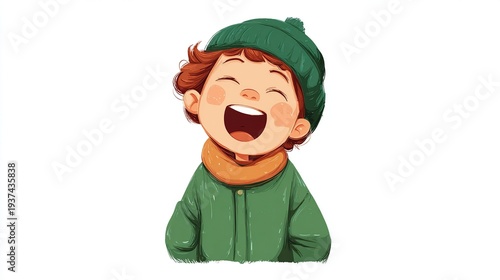 Wallpaper Mural Cheerful cartoon boy laughing loudly in green outfit Torontodigital.ca