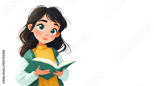 Wallpaper Mural Girl holding an open green book Torontodigital.ca