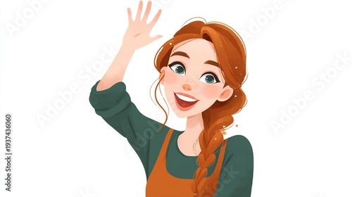 Wallpaper Mural Happy young girl waving with braid and green shirt Torontodigital.ca