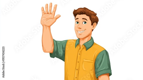 Wallpaper Mural Cartoon man waving with a friendly smile Torontodigital.ca
