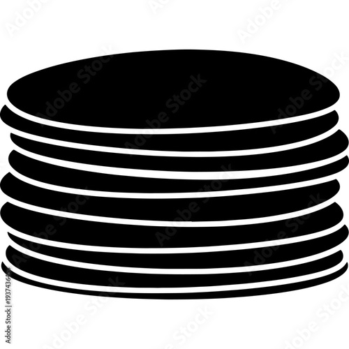 Minimalist black silhouette of a stack of fluffy pancakes, ideal for breakfast menus, brunch branding, or food-related graphic designs.