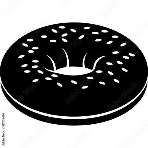 Minimalist black silhouette of a classic bagel with seeds, ideal for breakfast menus, deli branding, or food-related graphic designs.