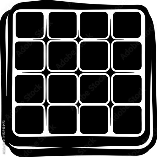 Minimalist black silhouette of a classic waffle with its grid pattern, ideal for breakfast menus, dessert branding, or food-related graphic designs.