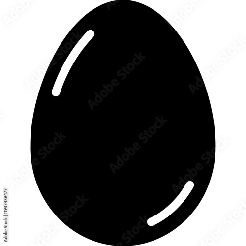 Simple black vector silhouette of an uncooked chicken egg, perfect for food menus, grocery apps, or breakfast-themed graphic designs, isolated on a clean white background, minimalist and modern.