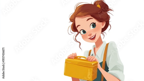 Wallpaper Mural Cheerful cartoon student holding yellow lunchbox Torontodigital.ca