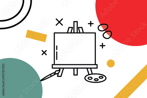 Colorful Graphic Illustration of an Artist's Easel with Paintbrush and Palette