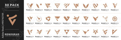 Set of Abstract Letter V Logo Design Template.