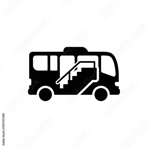 Illustration of a bus with an open stairwell, symbolizing accessibility and public transportation options for diverse passenger needs