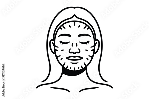 An illustration shows a person's face with eyes closed and lines depicting hair growth on the cheeks and chin.