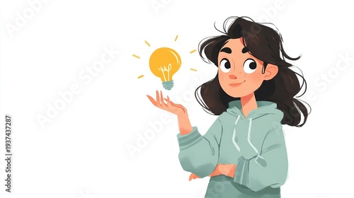 Wallpaper Mural Girl holding glowing light bulb with idea Torontodigital.ca