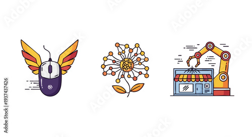 Agile Digital Transformation and Automated Retail Ecosystem Icons for B2B Tech Marketing and Corporate Strategy Presentations