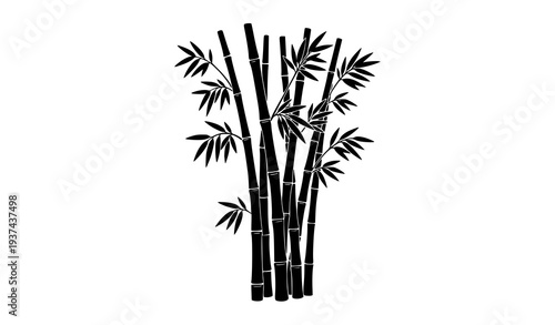 Black bamboo plant silhouette vector with elegant leaves isolated on white background botanical design