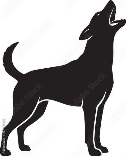 Howling Dog Silhouette Against Night Sky