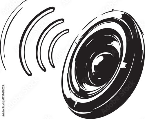 Sound wave emission from a speaker black and white illustration abstract audio concept with swirling lines