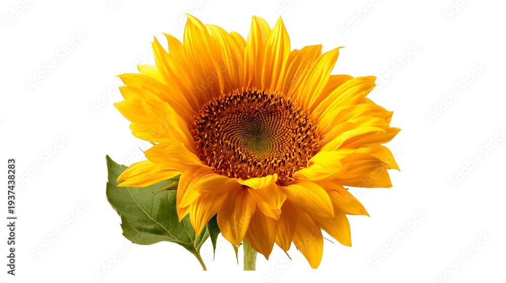 Obraz premium Vibrant Yellow Sunflower Blossom Isolated on White Background.