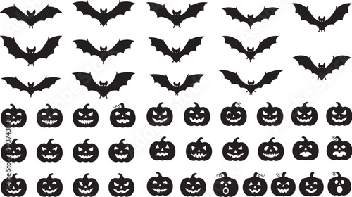 Halloween Bats and Jack-O-Lantern Pumpkin Silhouette Collection for Spooky Decor
