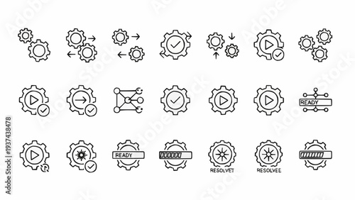 Black gear icons on white background.