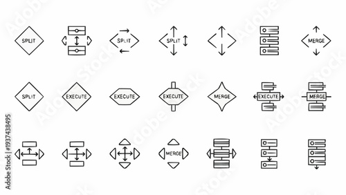 Collection of various flowchart symbols.