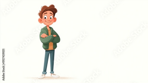 Wallpaper Mural Cheerful cartoon boy standing confidently with folded arms Torontodigital.ca