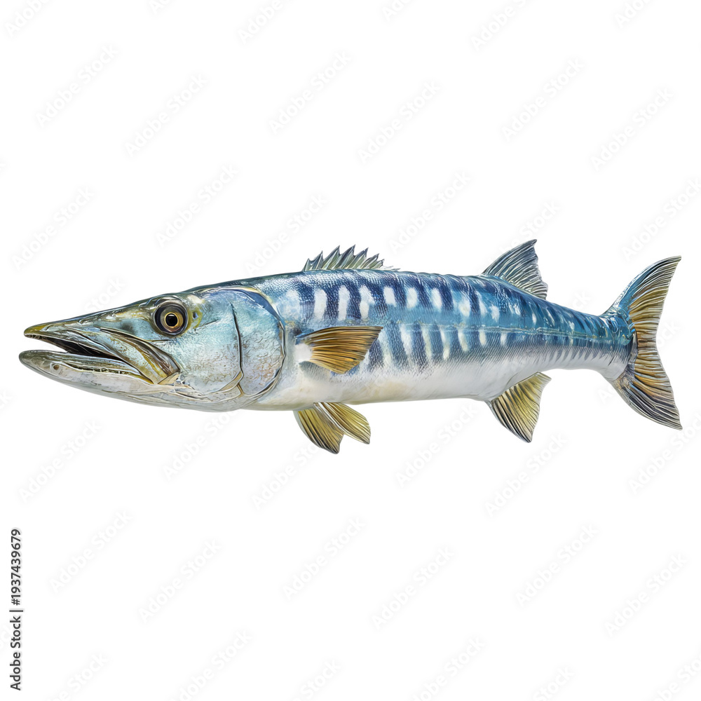 Fototapeta premium PNG of Detailed illustration of a freshwater fish showcasing vibrant blue and silver scales.