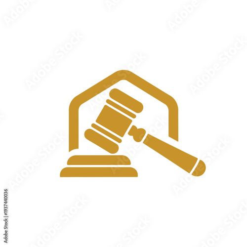 Golden Gavel and House Icon, Law and Real Estate Symbol