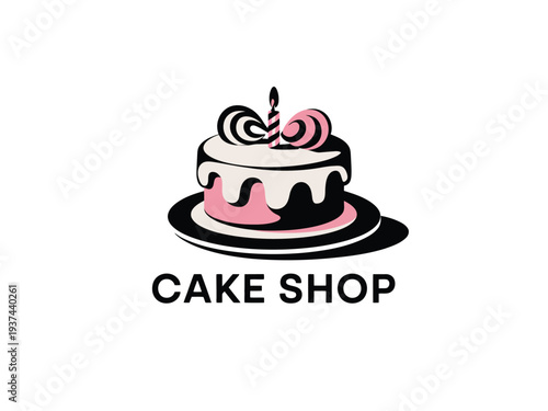 Cake Shop Logo with Colorful Illustration of a Cake and Text