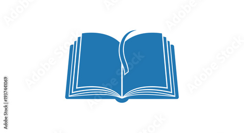 An open book icon in a flat solid blue color scheme