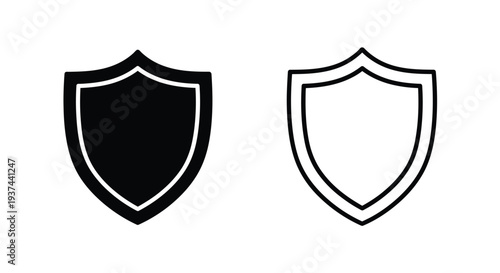Set of 2 Black and White Shield Icons Vector for Security, Protection, and Privacy Symbolism, Ideal for Web Design, UI/UX, and Digital Marketing Assets