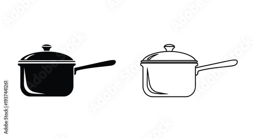 Black saucepan and white skillet set Vector