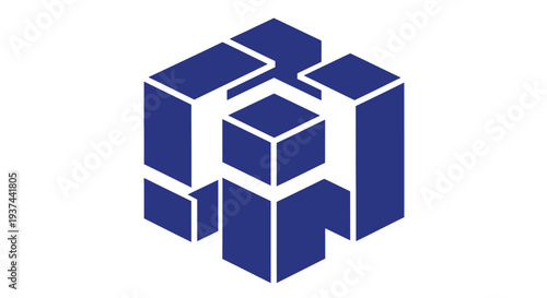 Abstract geometric design featuring interlocking blue cubic shapes