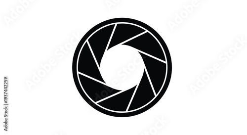 A simple black and white illustration of a camera aperture