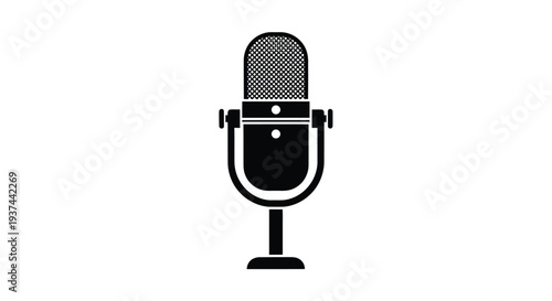 A classic retro style microphone icon in stark black and white