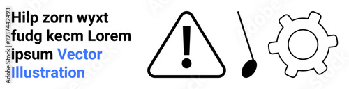 Risk assessment, workflow management, productivity, caution, operational efficiency, industrial processes. Warning icon, gear shape and pendulum ion. Risk assessment and workflow management