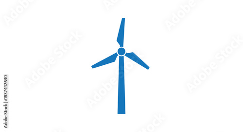 A simple blue icon depicting a modern wind turbine against white