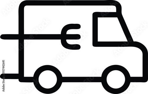 A black outline icon depicting a food delivery truck moving swiftly for fast service